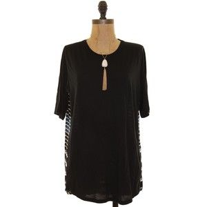 Vince Nordstrom Melange Knit Top M Short Sleeve Relaxed Striped Black NWD B88